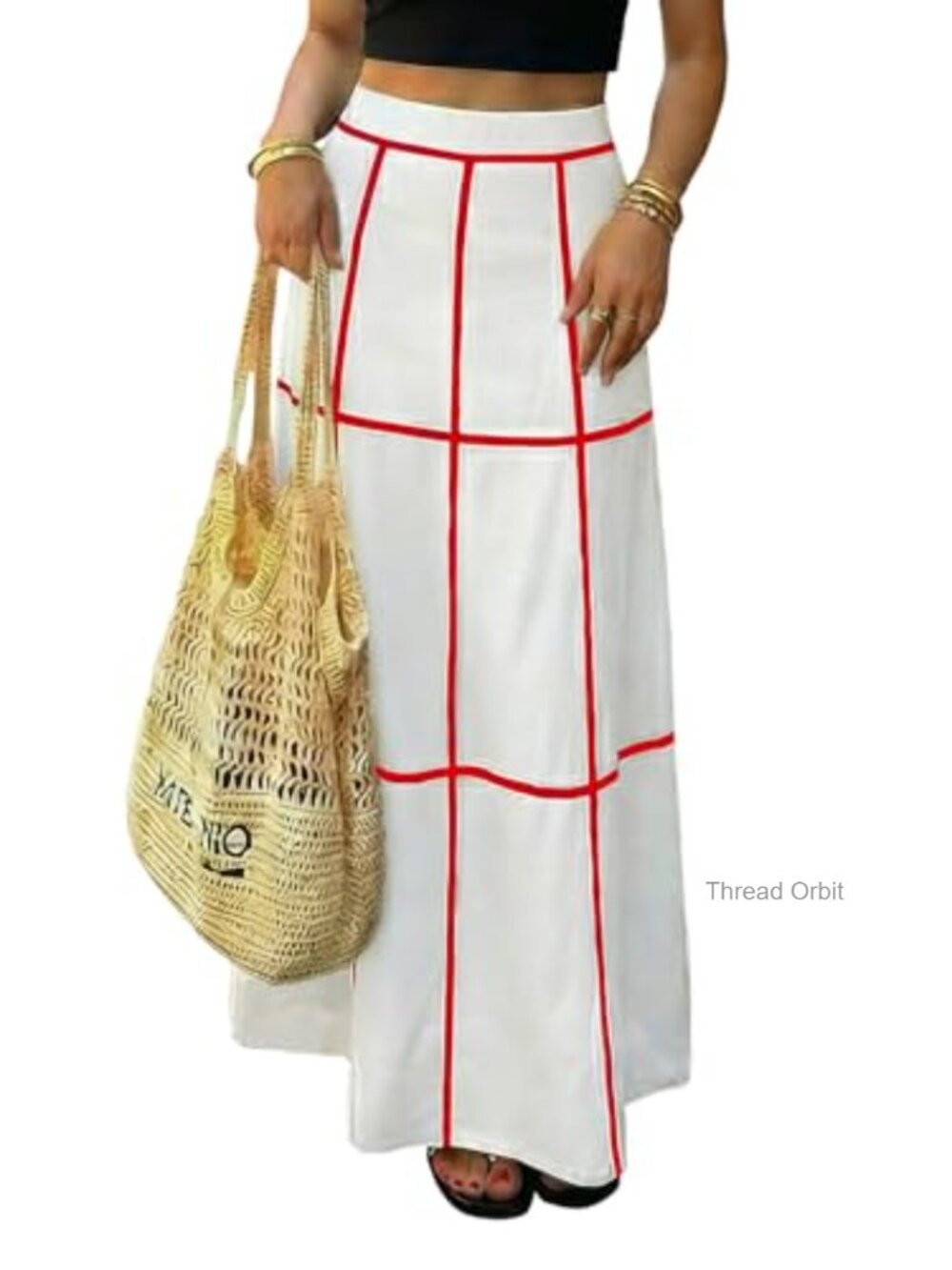 Women's Boho Maxi Skirt Faux Linen Flowy Long Skirt with Pockets